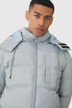 Online boohooMAN Longline Hooded Puffer Coat In Grey grey marl