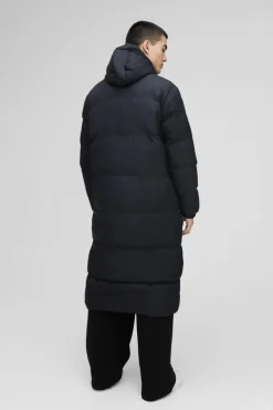 New boohooMAN Longline Hooded Puffer in black