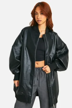 Store boohoo Longline Oversized Bomber Jacket black