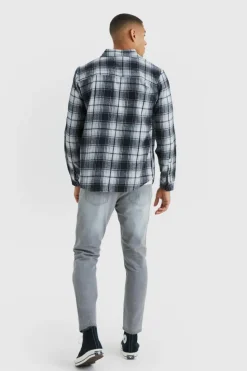 Store boohooMAN Long Sleeve Flannel Check Shirt black
