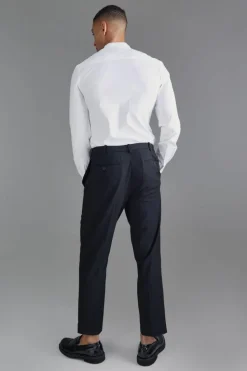 Sale boohooMAN Long Sleeve Grandad Collar Slim Shirt white