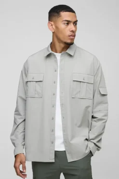 Discount boohooMAN Long Sleeve Lightweight Oversized Overshirt grey