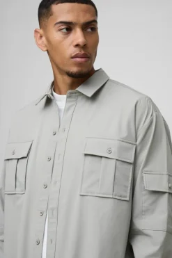Discount boohooMAN Long Sleeve Lightweight Oversized Overshirt grey