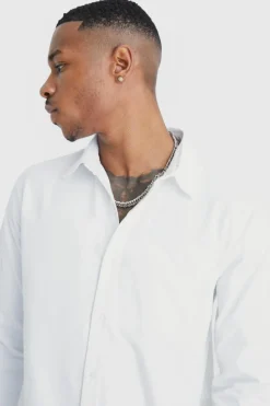 Cheap boohooMAN Long Sleeve Slim Fit Jersey Shirt white