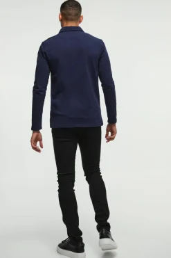 Shop boohooMAN Long Sleeve Slim Fit Jersey Shirt navy