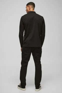 New boohooMAN Long Sleeve Slim Fit Jersey Shirt black