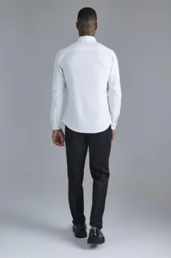Cheap boohooMAN Long Sleeve Slim Fit Shirt white