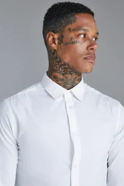 Cheap boohooMAN Long Sleeve Slim Fit Shirt white