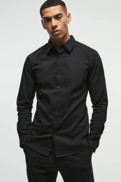 Cheap boohooMAN Long Sleeve Slim Shirt black