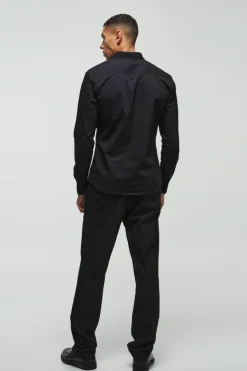 Cheap boohooMAN Long Sleeve Slim Shirt black