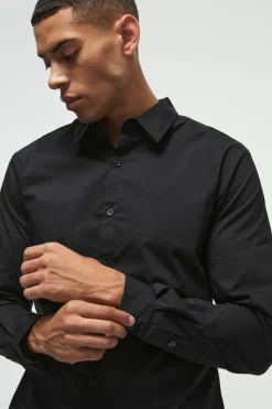 Cheap boohooMAN Long Sleeve Slim Shirt black