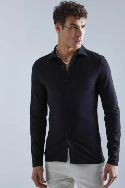 Shop boohooMAN Long Sleeve Stretch Fit Jersey Shirt black