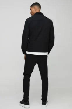 Hot boohooMAN Long Sleeve Stretch Fit Shacket black