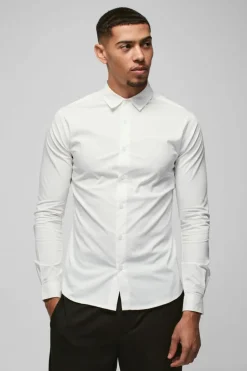 New boohooMAN Long Sleeve Stretch Fit Shirt white