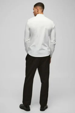 New boohooMAN Long Sleeve Stretch Fit Shirt white