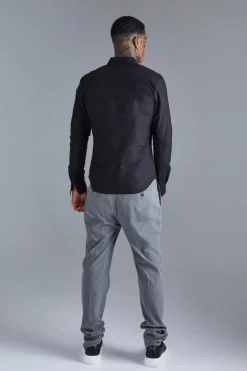Outlet boohooMAN Long Sleeve Stretch Fit Shirt black