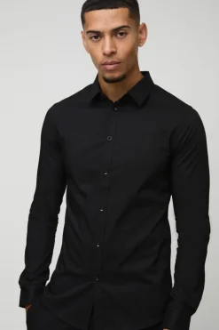 Clearance boohooMAN Long Sleeve Stretch Fit Shirt black