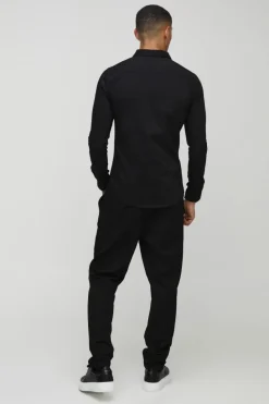 Clearance boohooMAN Long Sleeve Stretch Fit Shirt black