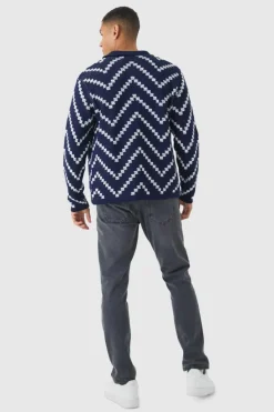 Outlet boohooMAN Long Sleeve Stripe Knit Shirt navy