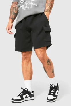 Store boohooMAN Loose Fit Cargo Jersey Short black