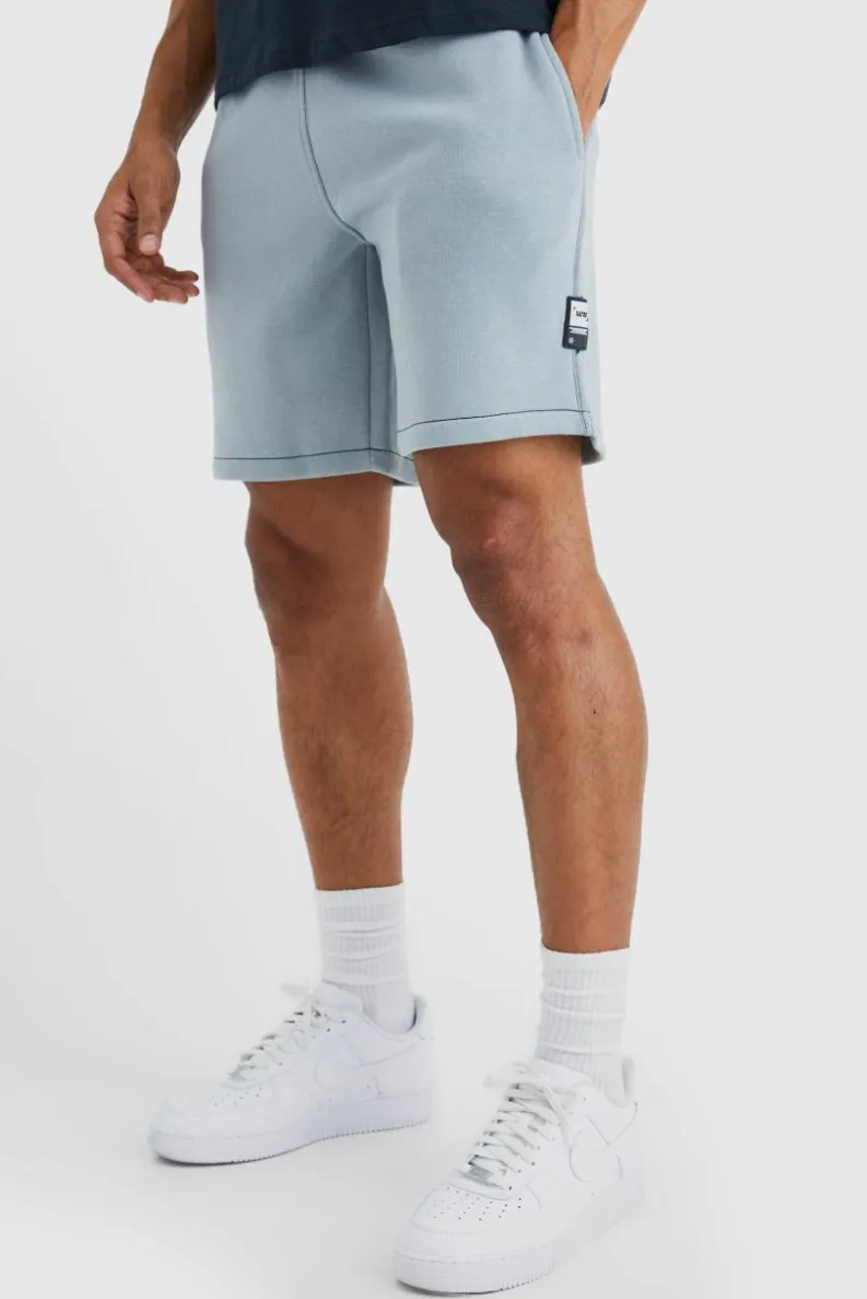 Cheap boohooMAN Loose Fit Contrast Stitch Short With Badge grey