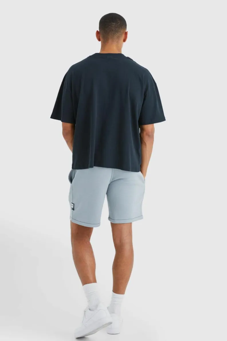 Cheap boohooMAN Loose Fit Contrast Stitch Short With Badge grey