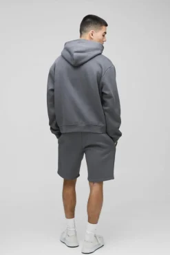 Cheap boohooMAN Loose Fit Mid Length BM Signature Shorts charcoal