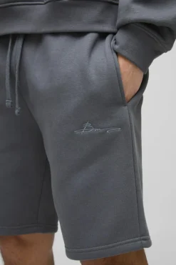 Cheap boohooMAN Loose Fit Mid Length BM Signature Shorts charcoal