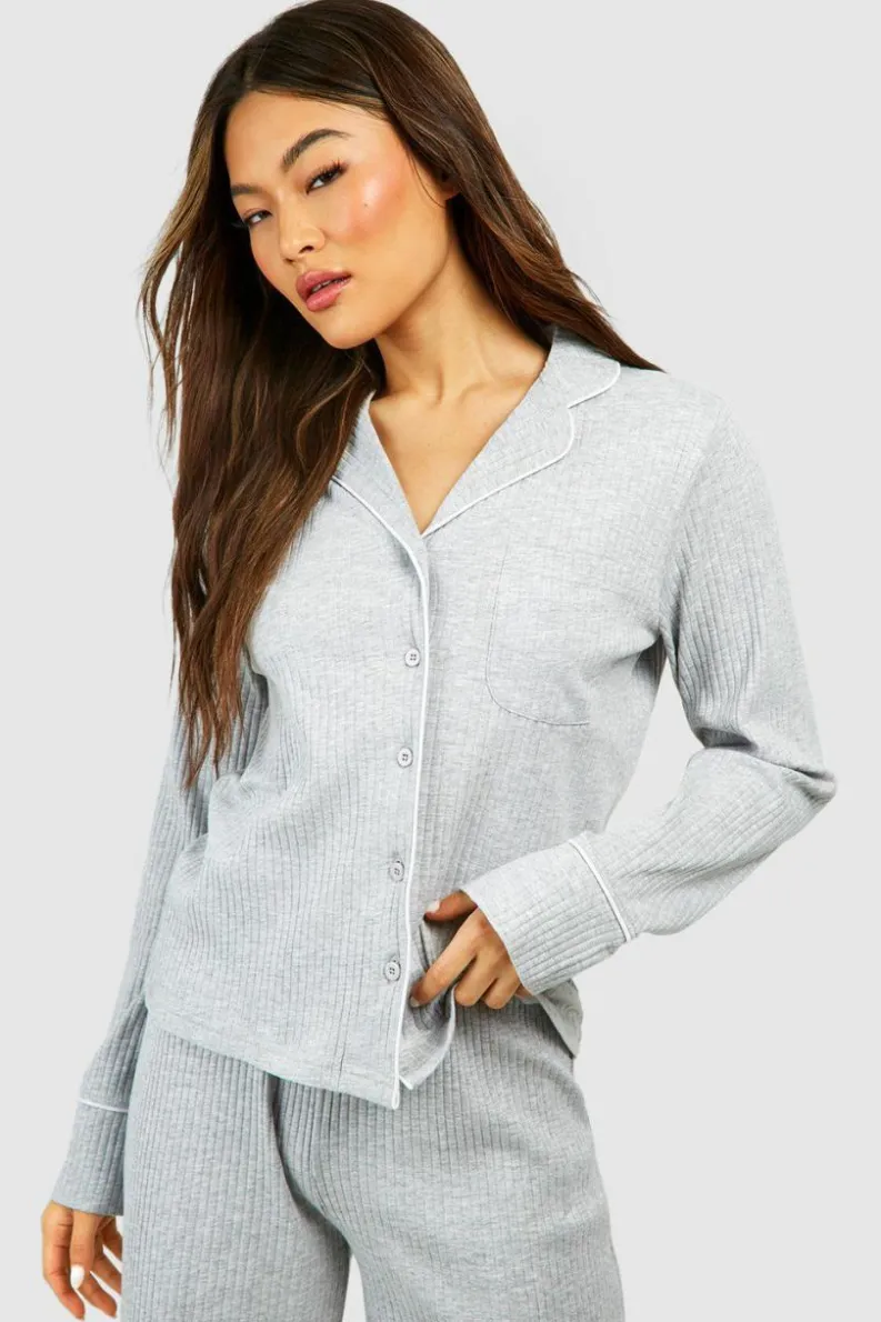 Cheap boohoo Lounge Shirt and Trouser Set grey marl