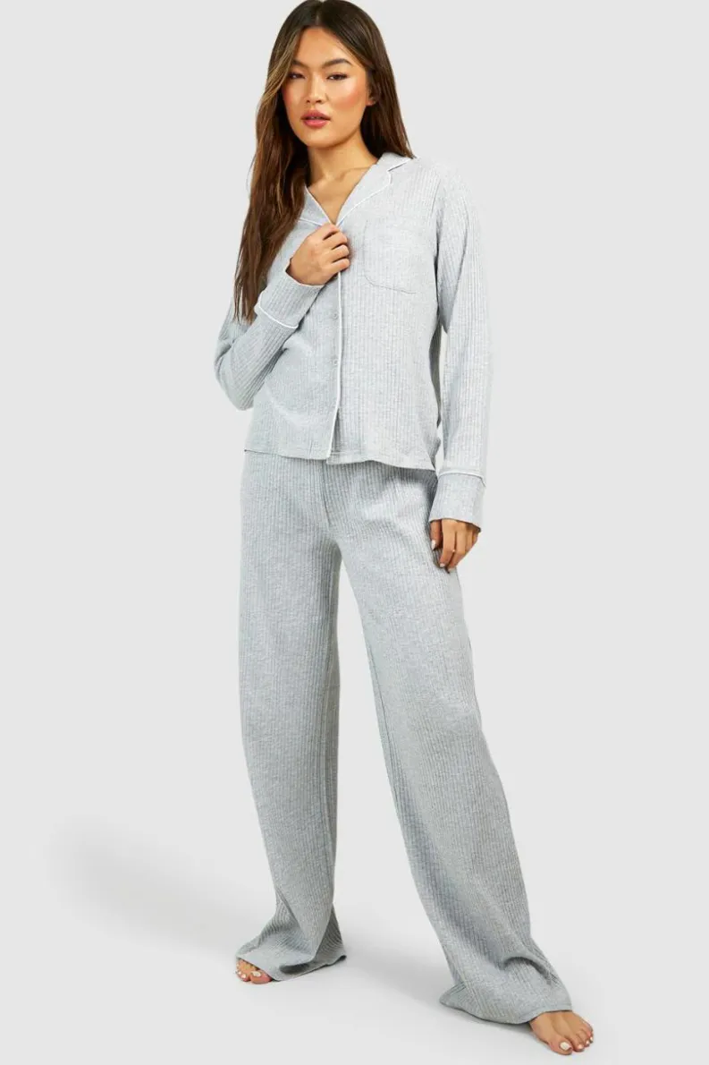 Cheap boohoo Lounge Shirt and Trouser Set grey marl