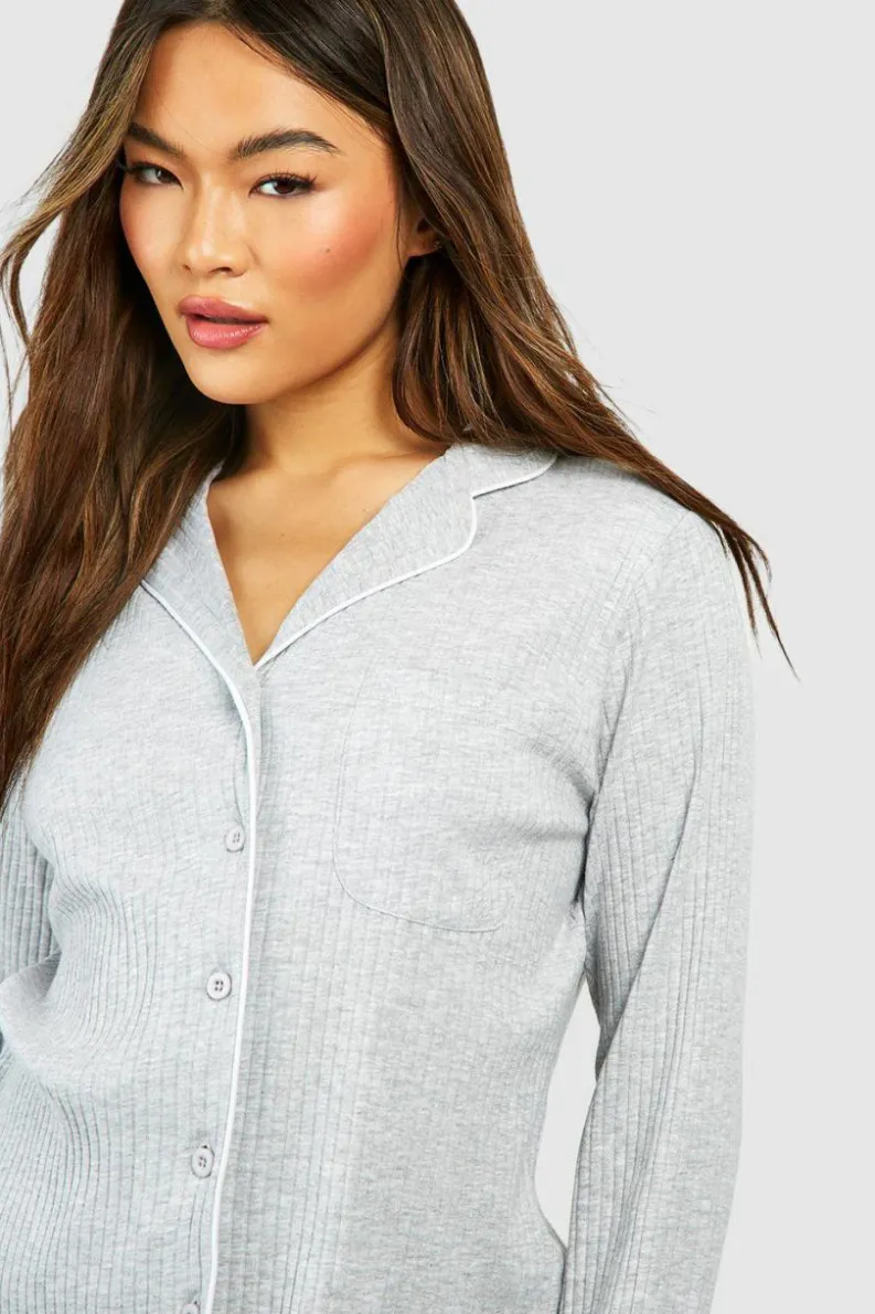 Cheap boohoo Lounge Shirt and Trouser Set grey marl