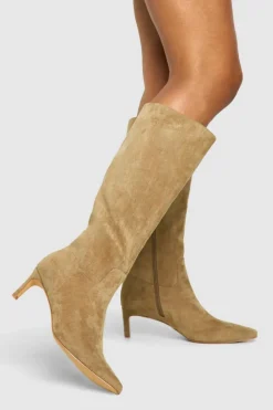 Store boohoo Low Stiletto Knee High Boots taupe