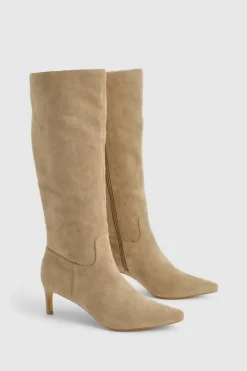 Store boohoo Low Stiletto Knee High Boots taupe