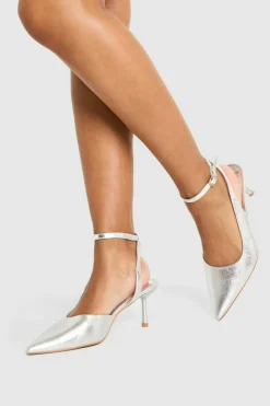 Best Sale boohoo Low Wrap Around Metallic Court Shoes silver