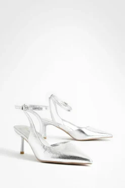 Best Sale boohoo Low Wrap Around Metallic Court Shoes silver