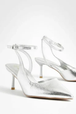 Best Sale boohoo Low Wrap Around Metallic Court Shoes silver