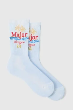 Best Sale boohooMAN Major League Graphic Sports Socks white