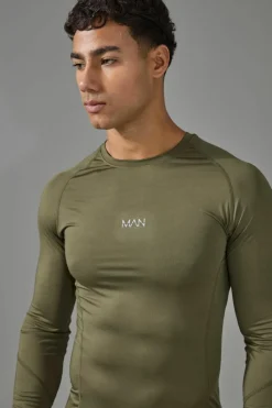 Cheap boohooMAN Man Active Base Layer Long Sleeve T-shirt khaki