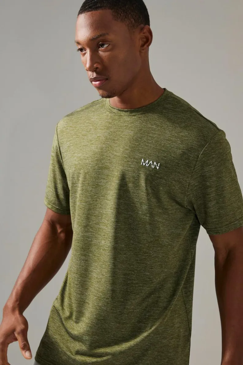 Outlet boohooMAN Man Active Breathable Marl T-shirt khaki