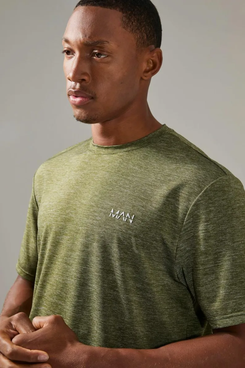 Outlet boohooMAN Man Active Breathable Marl T-shirt khaki