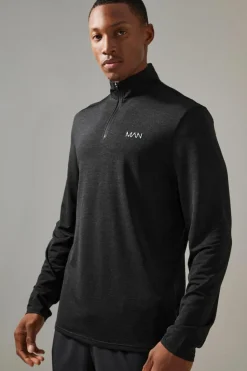 Store boohooMAN Man Active Breathable Marl 1/4 Zip Top black