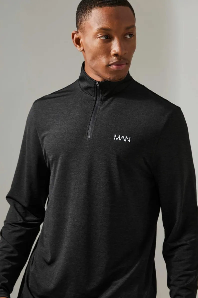 Store boohooMAN Man Active Breathable Marl 1/4 Zip Top black