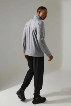 Hot boohooMAN Man Active Breathable Marl 1/4 Zip Top charcoal