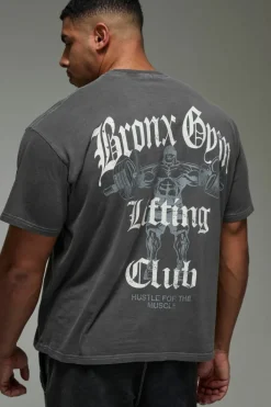 Discount boohooMAN Man Active Bronx Gym Oversized Washed T-shirt charcoal