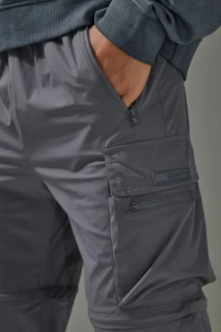 Cheap boohooMAN Man Active Cargo Zip Off Tapered Jogger charcoal