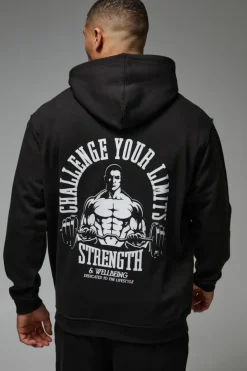 New boohooMAN Man Active Challenge Your Limits Oversized Hoodie black