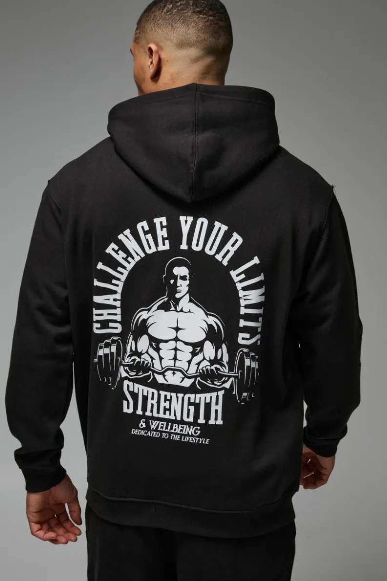 New boohooMAN Man Active Challenge Your Limits Oversized Hoodie black