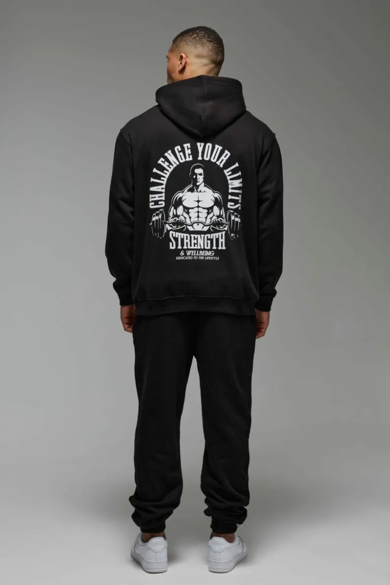 New boohooMAN Man Active Challenge Your Limits Oversized Hoodie black