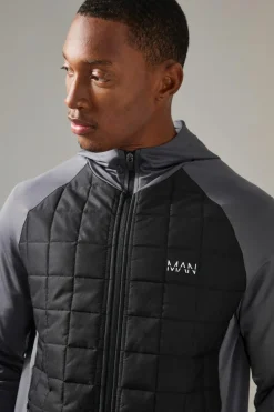 Best boohooMAN Man Active Check Quilted Zip Through Hoodie charcoal