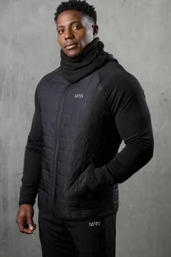 Hot boohooMAN Man Active Check Quilted Zip Through Hoodie black